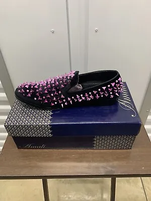 Amali Mens Shoes Size 10.5! New ! Slip On Dress! Apache Black W Pink Rhinestones • $19.99