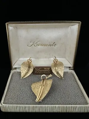 Vintage Krementz 14k GP Leaf Earring Brooch/Pin Set • $54.99