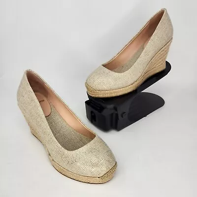 J Crew Womens Seville Espadrille Wedges Heels Metallic Gold Canvas Size 6 • $31.49