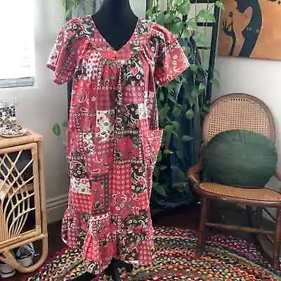 Vintage Anthony Richards Red Floral Paisley Mumu Kaftan Lounge House Dress - S • $25