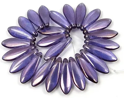 25 Czech Dagger Beads - Transparent Amethyst 16x5mm • $4.99