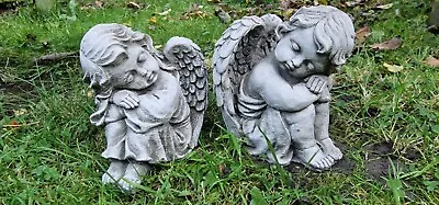 Sleeping Cherubs Resting Angels Statue Stone Garden Grave Memorial Ornament Gift • £34.50