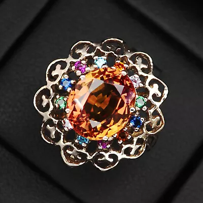 Vivid Orange Mandarin Garnet 7.80Ct 925 Sterling Silver Handmade Rings Size 7.75 • $24.99