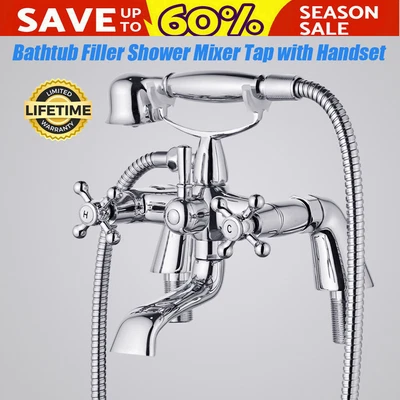 £39.53 • Buy Chrome Shower Bathroom Mixer Tap Victorian Bath Filler With Brass Handset Set 
