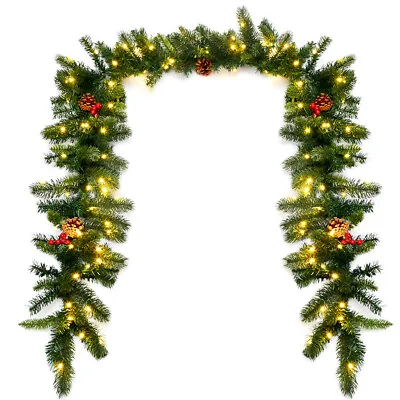 Costway 9Ft Pre-lit Artificial Christmas Garland Red Berries W/ 100 LED Lights • $42.99