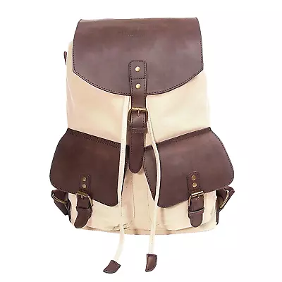 Canvas Rucksack Backpack Cowhide Leather  Laptop Book Bag • $41.49