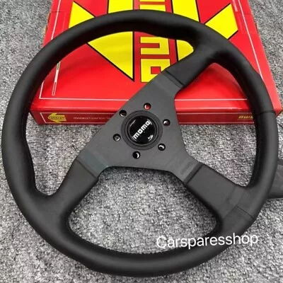 MOMO MonteCarlo 350mm 14' Genuine Leather Thickened Spoke Black Steering Wheel • $93.06