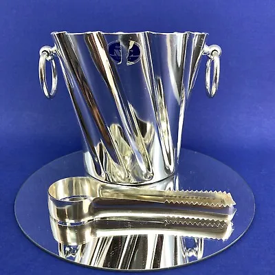 Polished Aluminum Italian Vintage Modern Ice Bucket Tongs Italy Barware Bar • $15