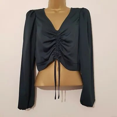 £6.95 • Buy NEW Ex NEW LOOK 8-16 Emerald Green Long Sleeve Tie Front Crop Top