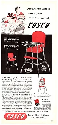 Vtg Print Ad 1950 Cosco Upholstered Youth And High Chair Chromium Finish 5x11 • $12.94