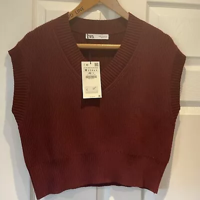 Zara Vest Tank Top Sweater Maroon New Bnwt Size M Final Price • £16