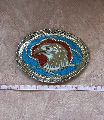 SSI Handcrafted USA Vintage Turquoise Coral Southwest Eagle Belt Buckle • $75