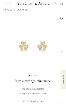 Van Cleef & Arpels Frivole Diamond Earrings In 18k Yellow Gold Mini With COA • $5250