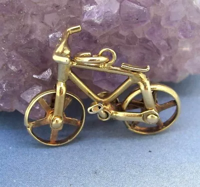 Vintage 14k Yellow Gold Bicycle Charm Movable • $149