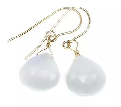 Rainbow Moonstone Earrings White Faceted Teardrops Sterling 14k Yellow Gold Drop • $51