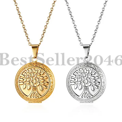 Men Women Tree Of Life Photo Locket Charm Pendant Stainless Steel Necklace 18  • $8.99