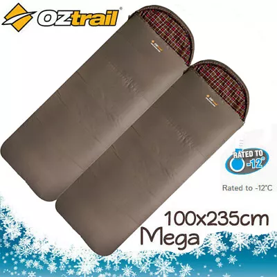 2 X OZTRAIL COTTON CANVAS DUO -12Cel. MEGA SLEEPING BAG (235 X 100cm) DOUBLE • $259.95