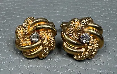 Vintage Victorian Style Faux Diamond Love Knot Yellow Gold Plated Cuff Links • $19.95