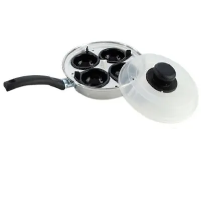 4 Cups HOLE Egg Poacher Pan Non-Stick Cup Egg Boiler Saucepan Cookware With Lid • £8.95