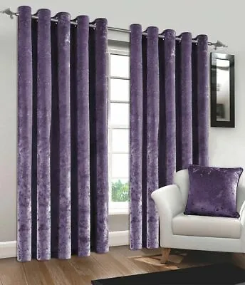 Purple Luxury Crushed Velvet Curtains Ready Made Fully Lined Eyelet Ring Top  • £39.99