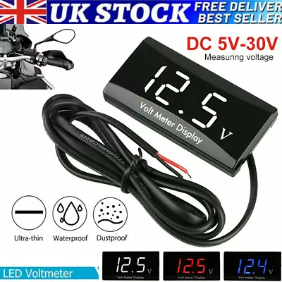 Motorcycle DC 5-30V Digital Voltmeter LED Voltage Tester Battery Moniter Gauge • £6.59