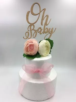 1Pc Laser Cut Cake Topper Oh Baby Girl Boy Wooden Birthday Party Decor Supplies • $10.89