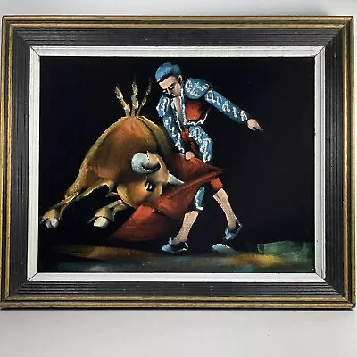 Vtg Matador And Bull Painting On Velvet  Framed  • $59.99