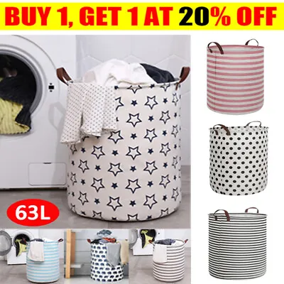 Linen Laundry Basket Washing Dirty Clothes Toy Hamper Bin Storage Bag Folding • £8.45