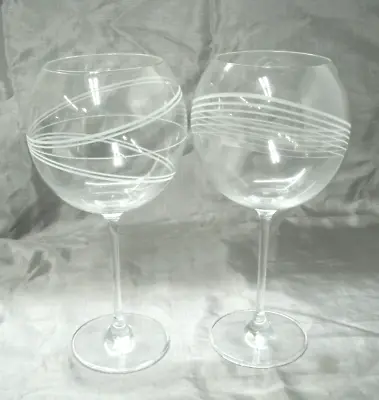 Mikasa Crystal CHEERS Diagonal Lines Set 2-9 1/8  Balloon Wine Glass Stemware EC • $19.95