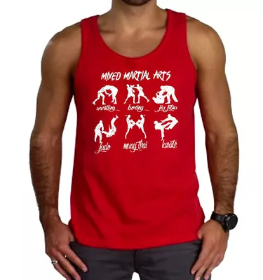 Men's Mixed Martial Arts Red Tank Top Fighting Karate Boxing Muay Thai Judo • $13.99