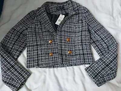 Cropped Plaid Black Blazer Size S • £23