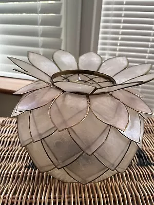 Natural Capiz Shell-gold Metal-Vintage Artichoke Pendant Lamp Shade • £15