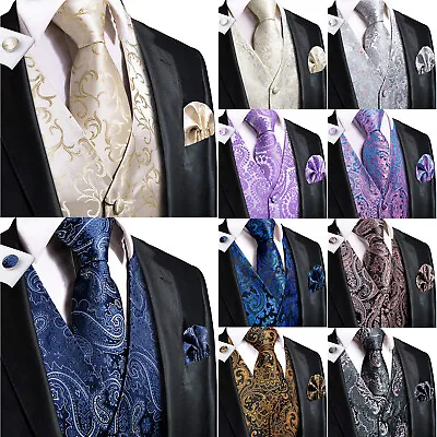 Paisley Floral Mens Waistcoat Silk Vest Tie Set Tuxedo Gilet Slim Fit Work Party • $23.74