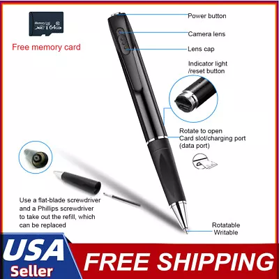 US Mini WIFI Camera Pen HD 1080P Video Recorder BodyClip P2P Remote View 64GB • $54.51