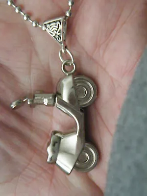 VESPA Necklace Motorcycle 2  MoPed Charm Silver Pendant 24  Bead Chain NEW! • $6.95