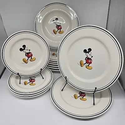Vtg Disney Mickey Mouse Dinner Salad Plates Pasta Bowls Black Line Set Of 13 • $99.99