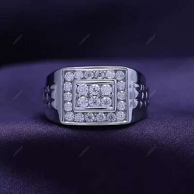 1ct Mens Round Lab Created Moissanite Wedding Band Ring In 14K White Gold Plated • $133.39