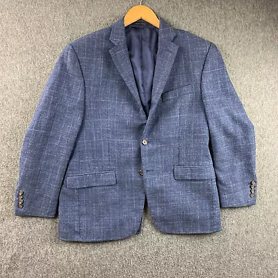 Ralph Lauren Blazer Jacket Mens 40S Blue Plaid Linen Silk Wool Two Button • $49.99