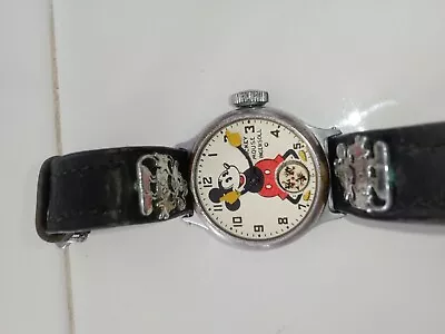  Original 1934 Ingersoll Mickey Mouse Watch W/ Leather Band Sold As Is Nice Look • $175