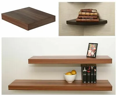 £14.95 • Buy Hudson Walnut Wood Wooden Floating Shelves Shelf Unit Kit Wall Mounted Display