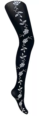 Ladies Tights- Side Floral Rose Pattern-Fashion Tights - • £4.99
