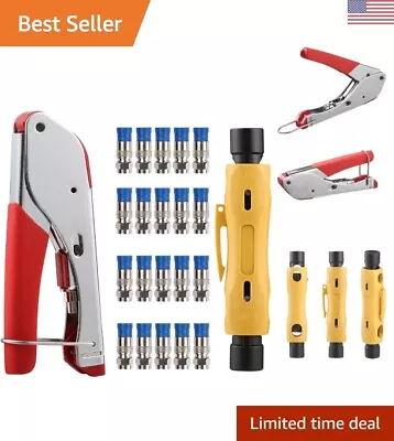 Compression Tool Coax Cable Crimper Kit - Includes 20PCS F RG6 Connectors • $35.99