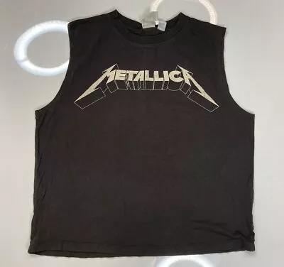 Metallica Logo Graphic T-shirt Women Medium Gray Sleeveless Music • $19.95