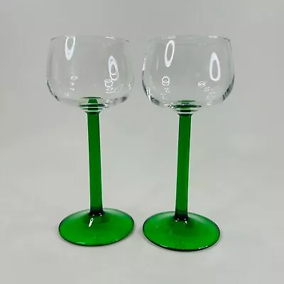 Vintage Luminarc Green Stem Rhine Wine Glasses 6.5  France Emerald - Set Of 2 • $22.45