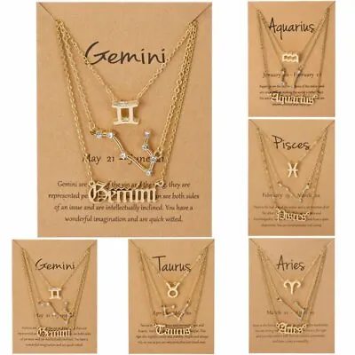 3pcs 12 Constellation Zodiac Sign Pendant Necklace Clavicle Chain Women Jewelry • £3.66