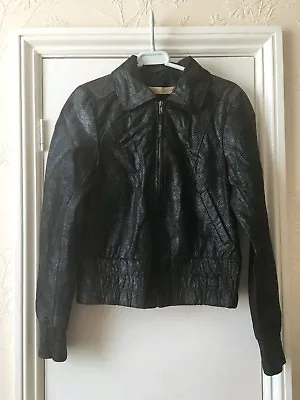 Vero Moda Jeans Asta Short Leather Coat Jacket Silver Black Size M • $9.95