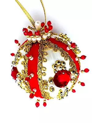 Stunning Royal Victorian Style Silk Christmas Ornaments 5  Beads Crystals Lace • $14.95