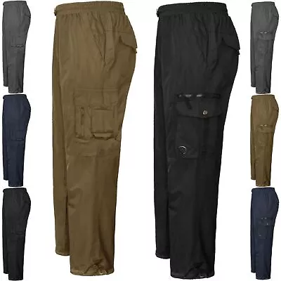 Mens Fleece Lined Thermal Trouser Elasticated Waist Bottoms Cargo Combat Pants • £13.99