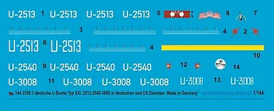 Peddinghaus-Decals 1/144 3395 3 German U Boat Type Xxi 2513-2540-3008 IN Deuts • £15.08