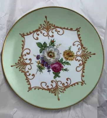 Vtg Porcelain LGT. Limoge Plate 11” Mixed Floral Bouquet Green Garden Gold Paint • $30